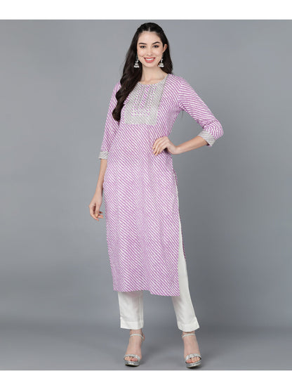 Cotton Leheriya Print Straight Kurta (Purple)