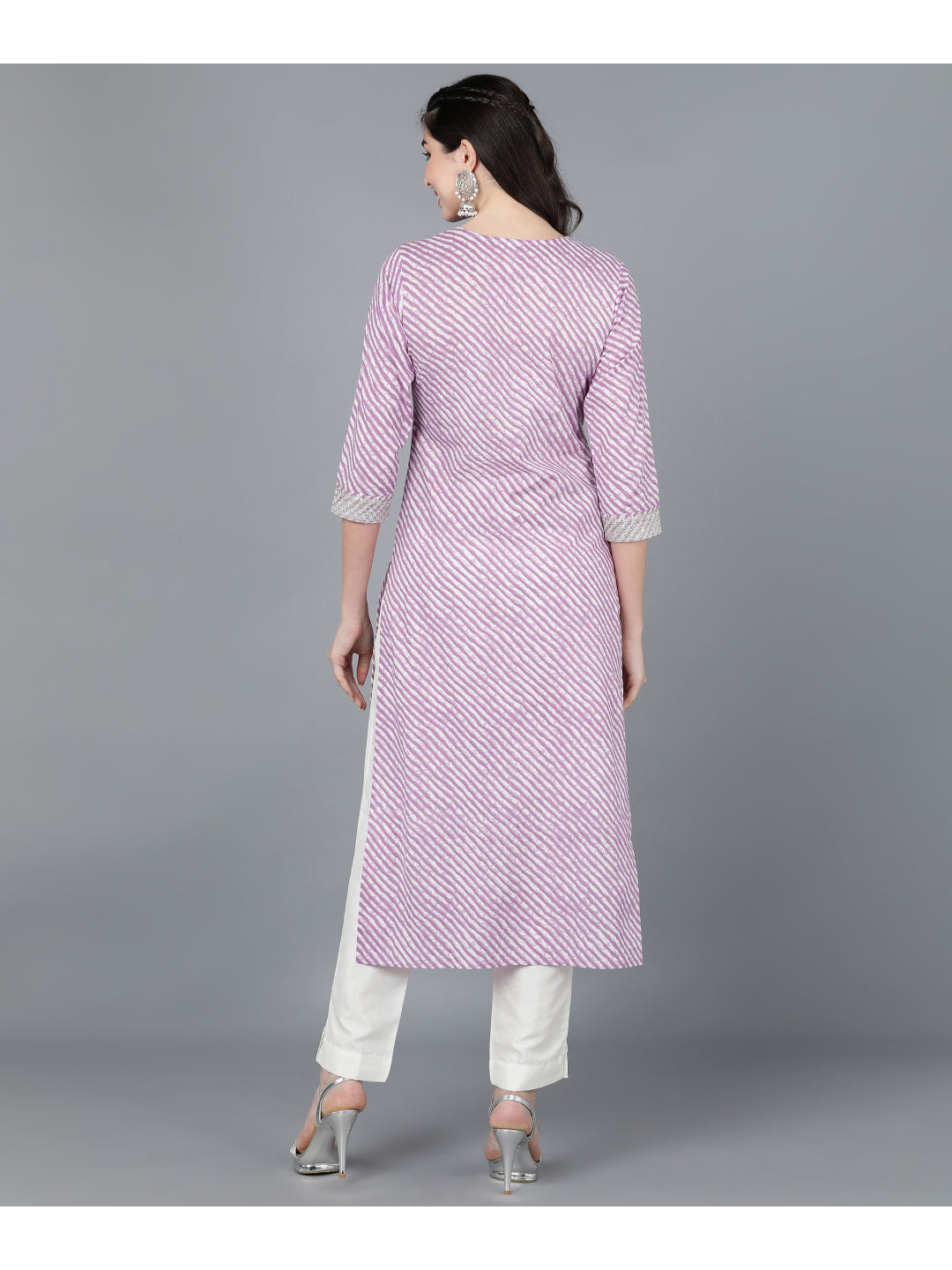 Cotton Leheriya Print Straight Kurta (Purple)