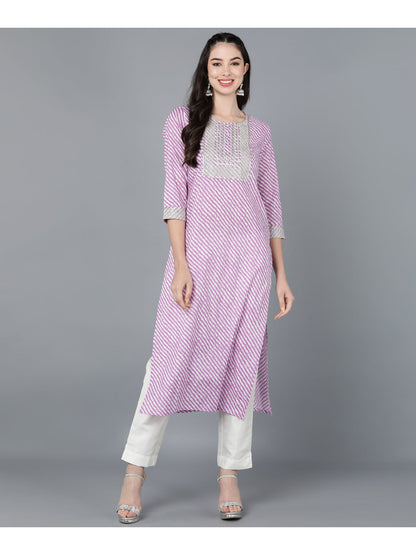 Cotton Leheriya Print Straight Kurta (Purple)