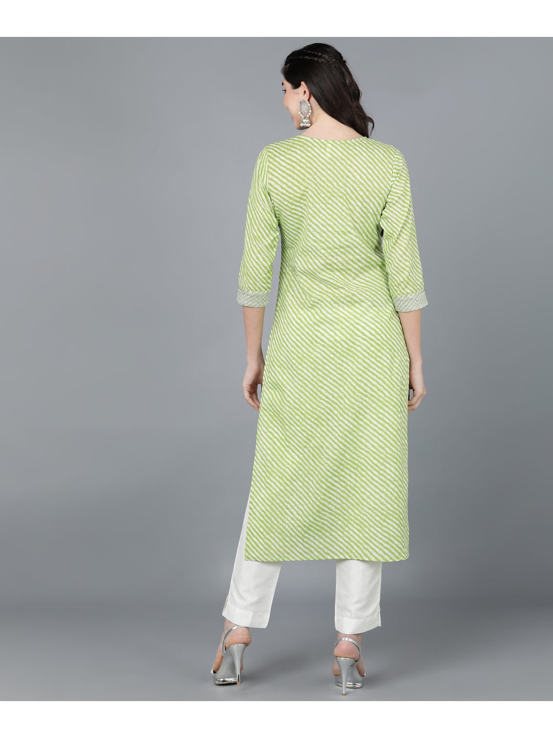 Cotton Leheriya Print Straight Kurta (Light Green)