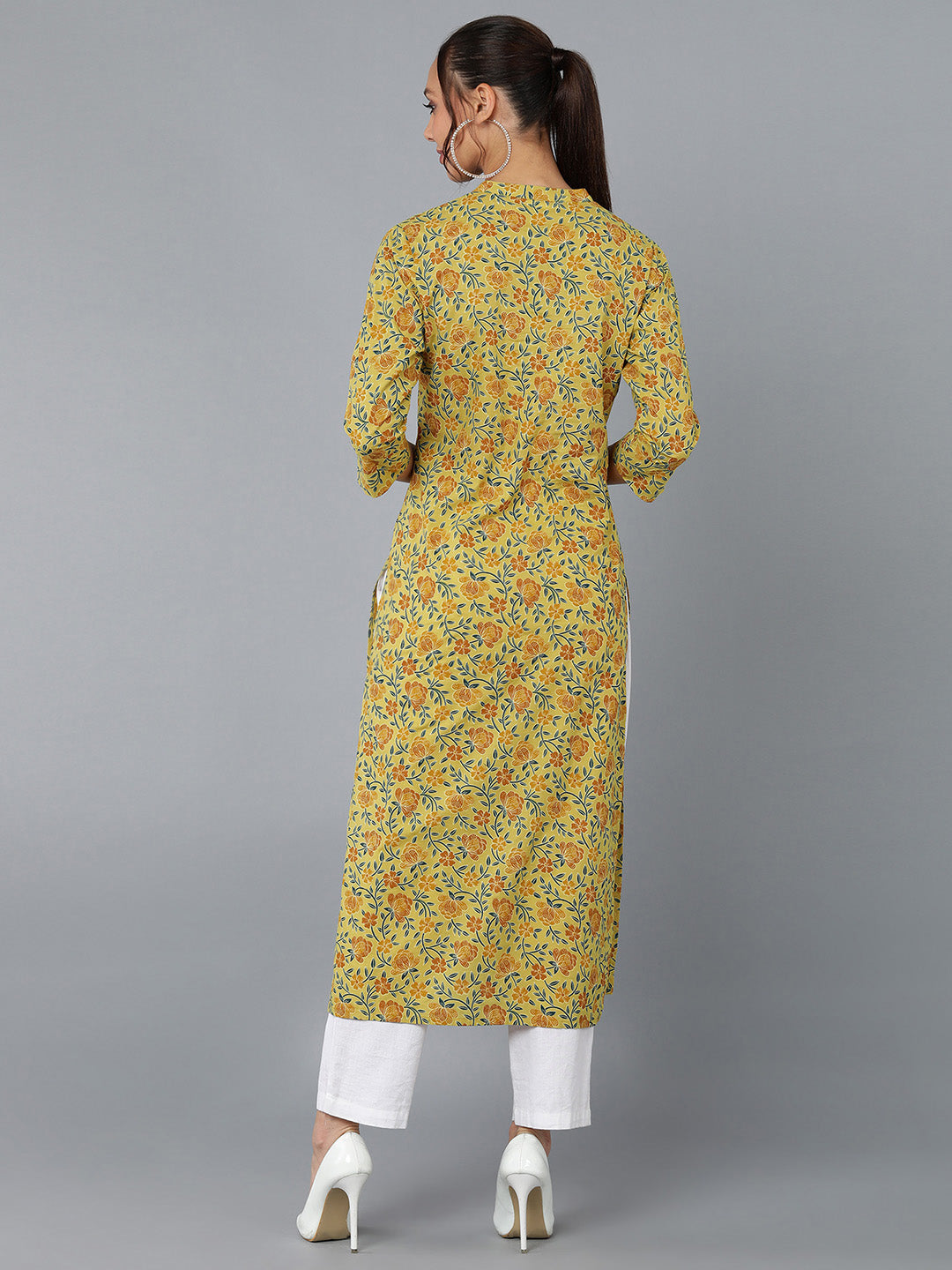 Cotton Printed Straight Kurta (Mustard)