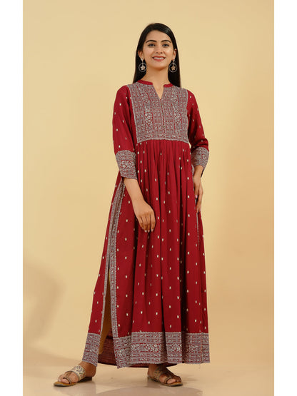 Rayon Printed A-Line Kurta (Maroon)