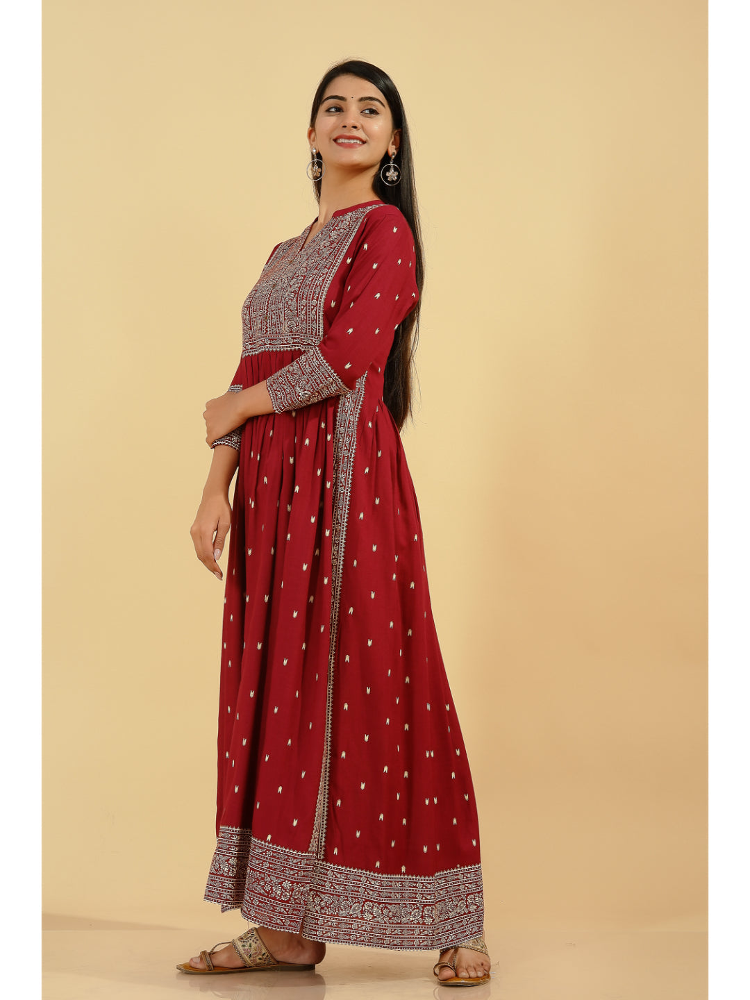 Rayon Printed A-Line Kurta (Maroon)