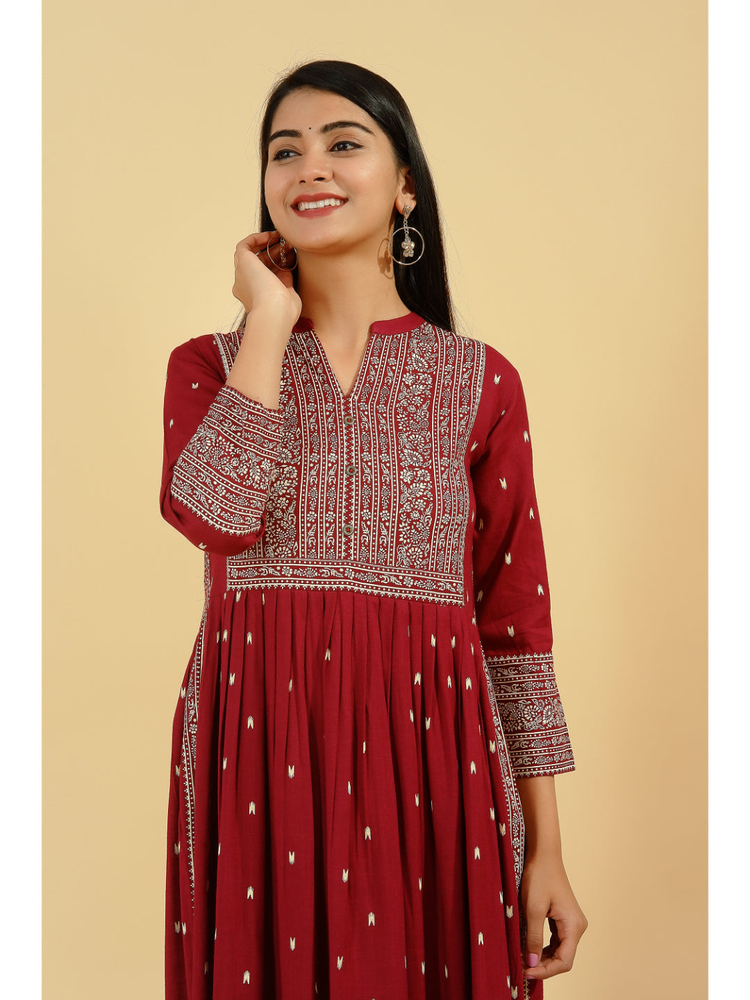 Rayon Printed A-Line Kurta (Maroon)