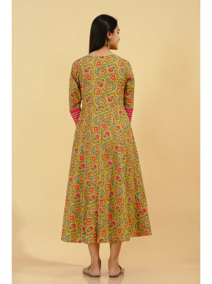 Cotton Floral Flared Kurta (Multicolour)