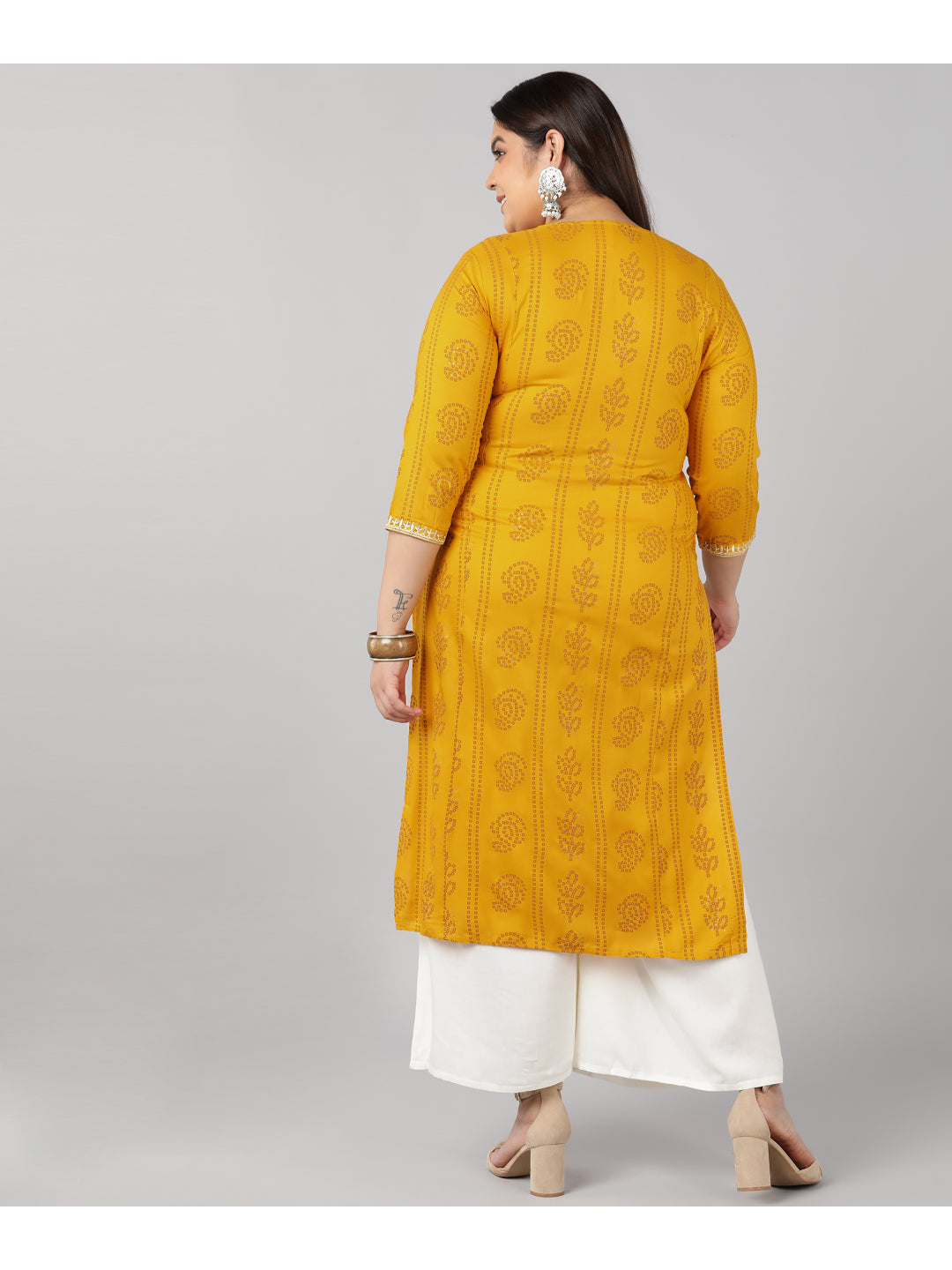 Rayon Bandhni Print Straight Kurta (Yellow)