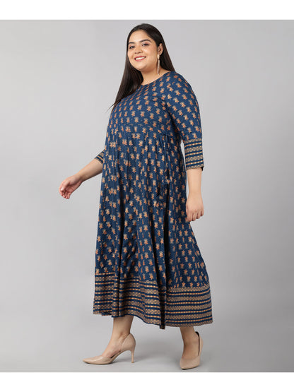 Rayon Printed Anarkali Kurta Set (Blue)