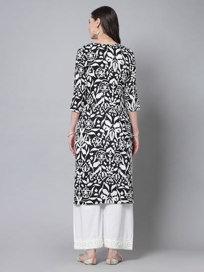 3/4 sleeves & Round NeckRayon Foral Print Kurta