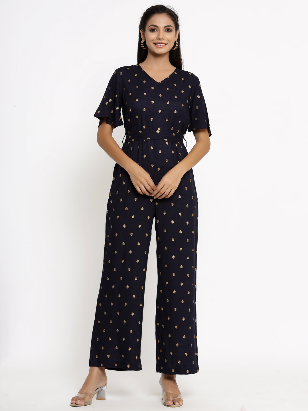 Rayon Block Print Straight Jumpsuit