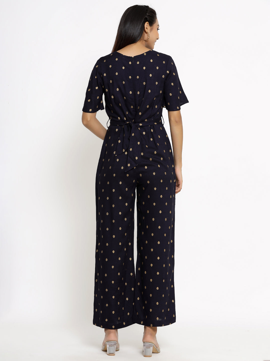 Rayon Block Print Straight Jumpsuit