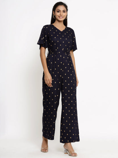 Rayon Block Print Straight Jumpsuit