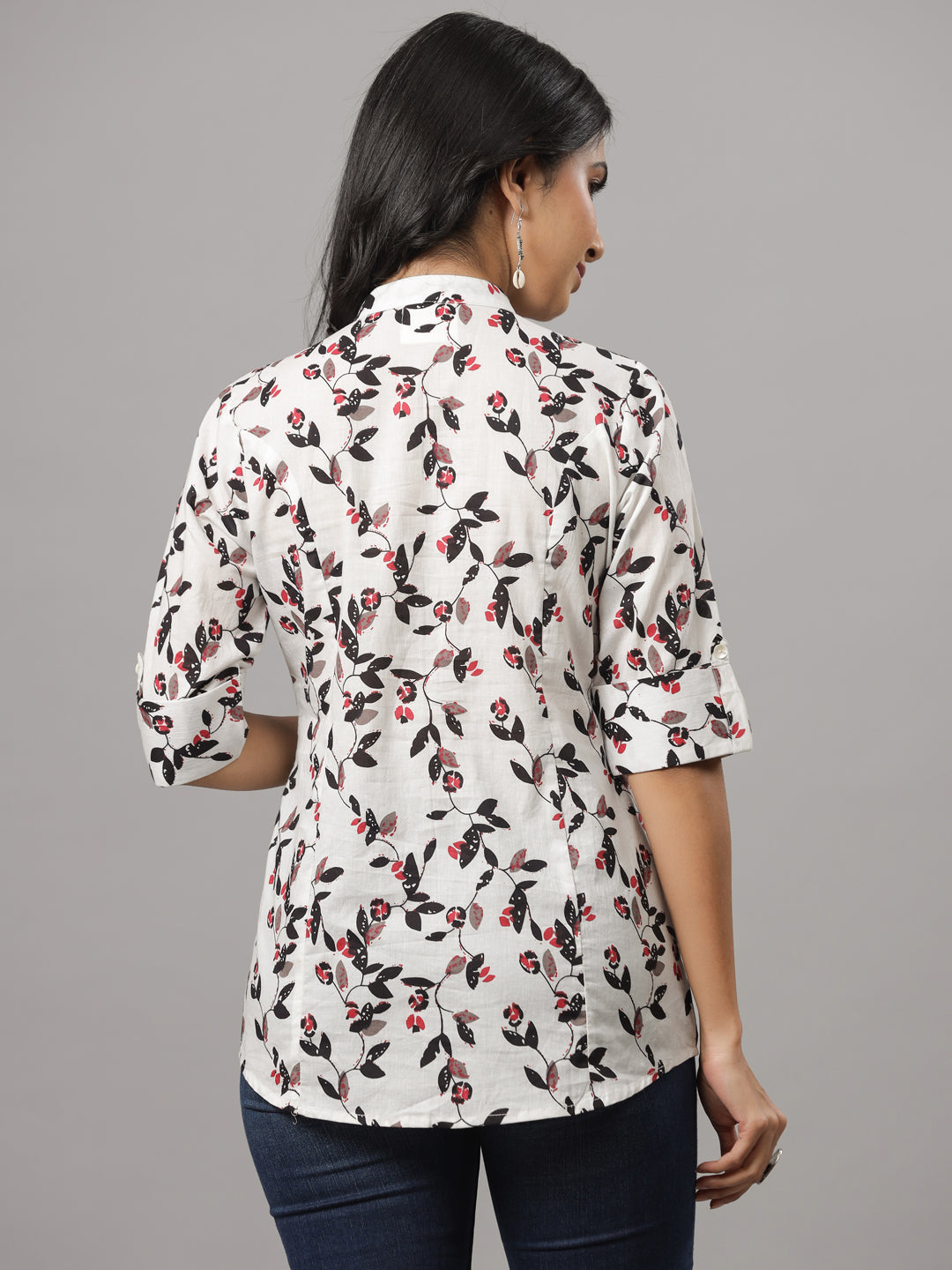 White Leaf Printed Causal Shirt