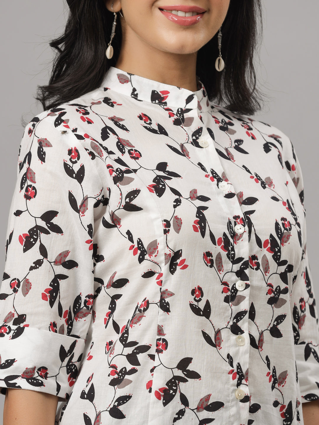 White Leaf Printed Causal Shirt