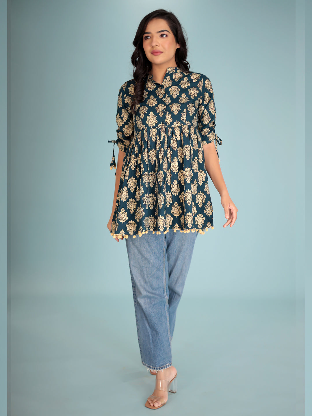 Women Blue gold-toned ethnic motifs print Top