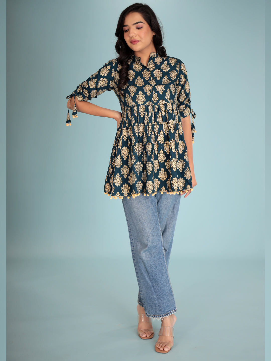 Women Blue gold-toned ethnic motifs print Top