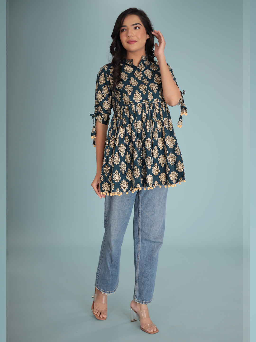 Women Blue gold-toned ethnic motifs print Top