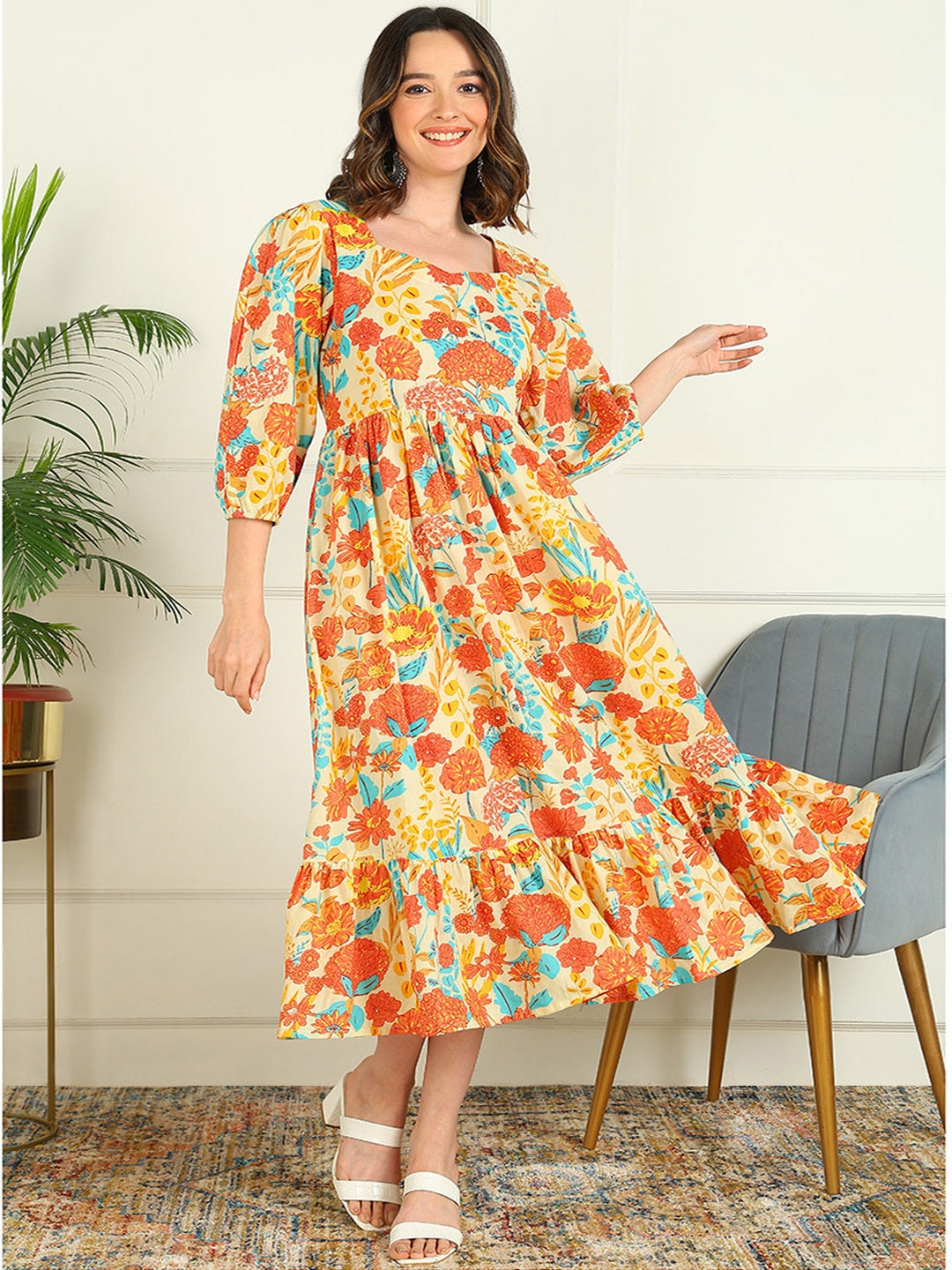 Flared Printed Pure Cotton Dress