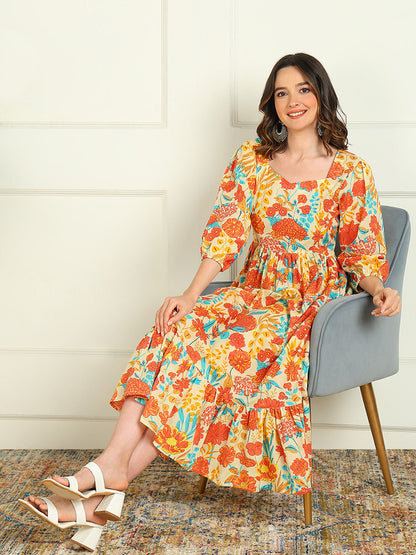 Flared Printed Pure Cotton Dress