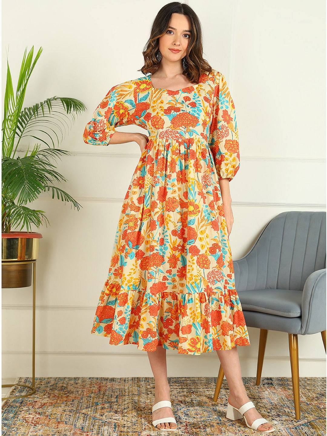 Flared Printed Pure Cotton Dress