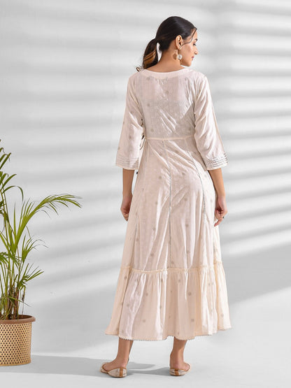 Flared Embroidered Viscose Rayon Dress