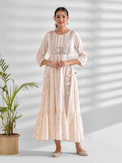 Flared Embroidered Viscose Rayon Dress