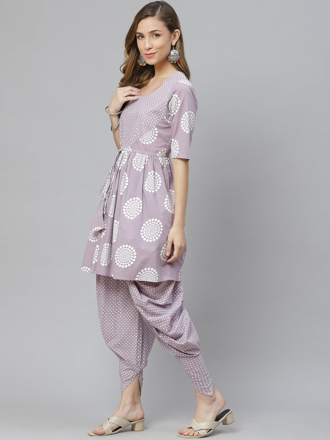 Printed Pure Cotton Above Knee Round Neck Kurta Set