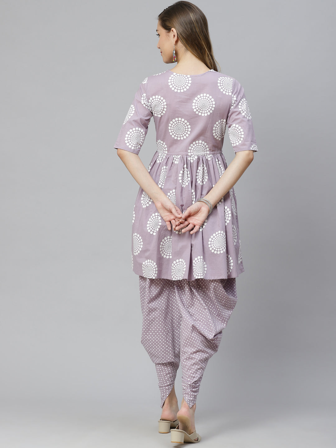 Printed Pure Cotton Above Knee Round Neck Kurta Set