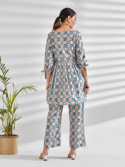 Viscose Rayon Floral V Neck Kurta Set