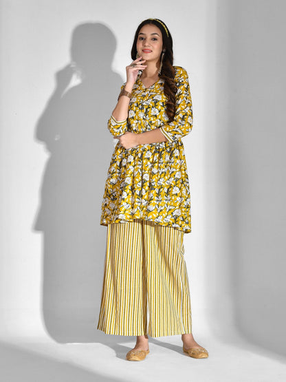 Pure Cotton Floral V Neck Kurta Set