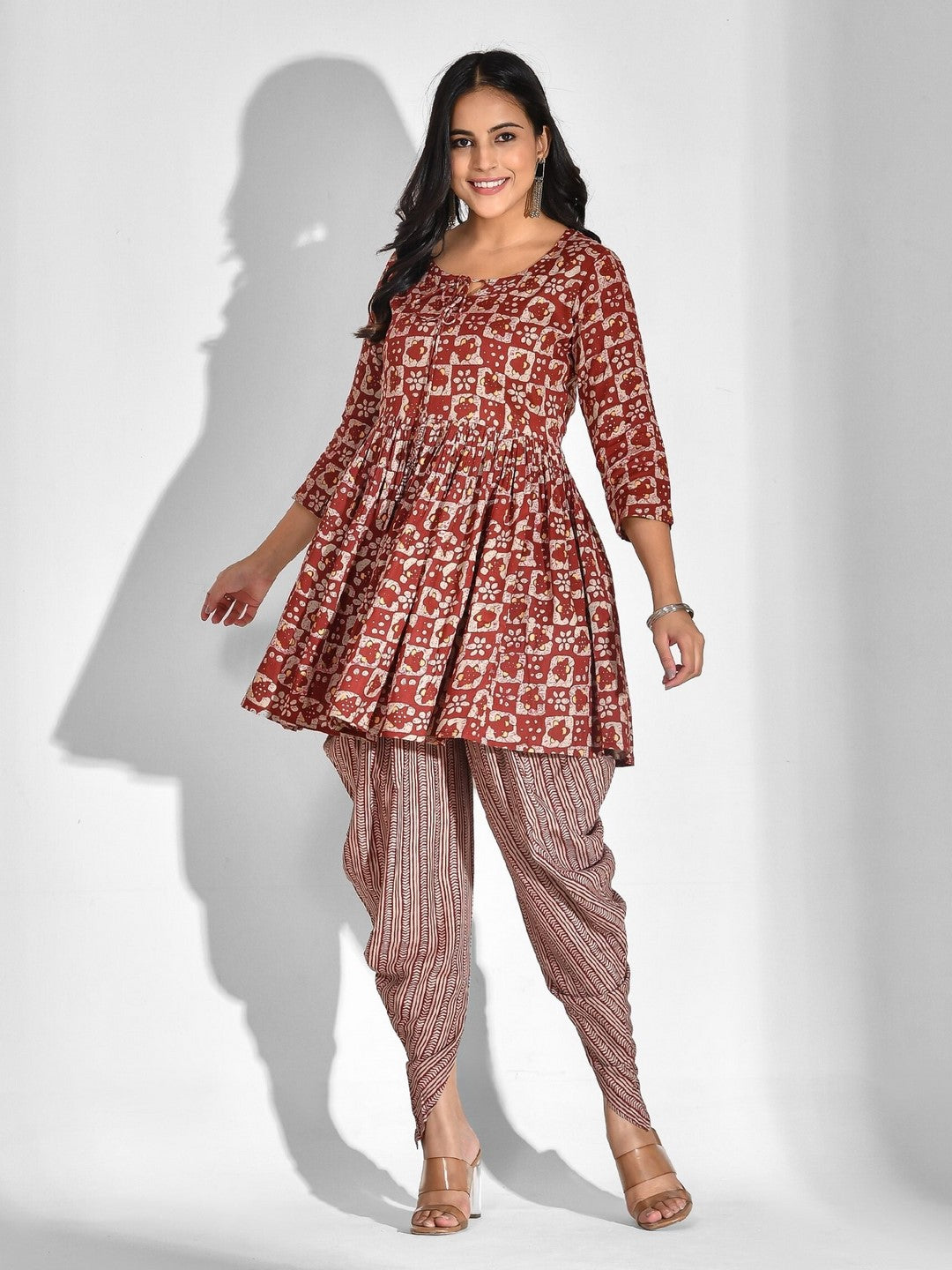 Viscose Rayon Geometric Tie-up Kurta Set