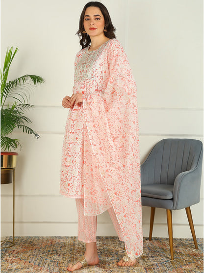 Printed Viscose Rayon 3/4 Sleeve Kurta And Palazzo Set With Dupatta