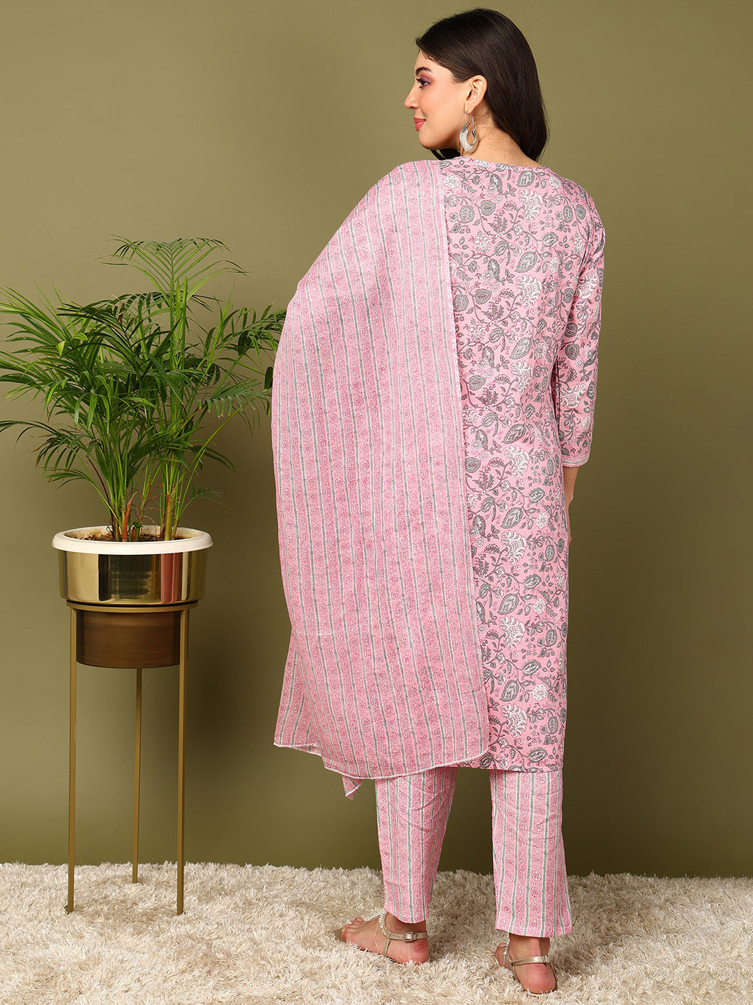 Printed Viscose Rayon 3/4 Sleeve Kurta And Trouser Set With Dupatta