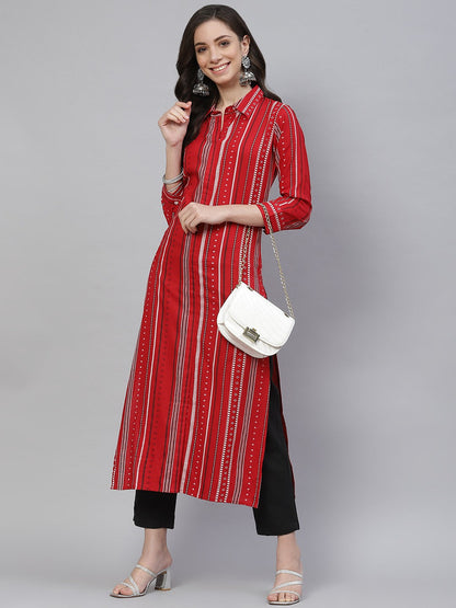 Straight Striped Viscose Rayon Kurta