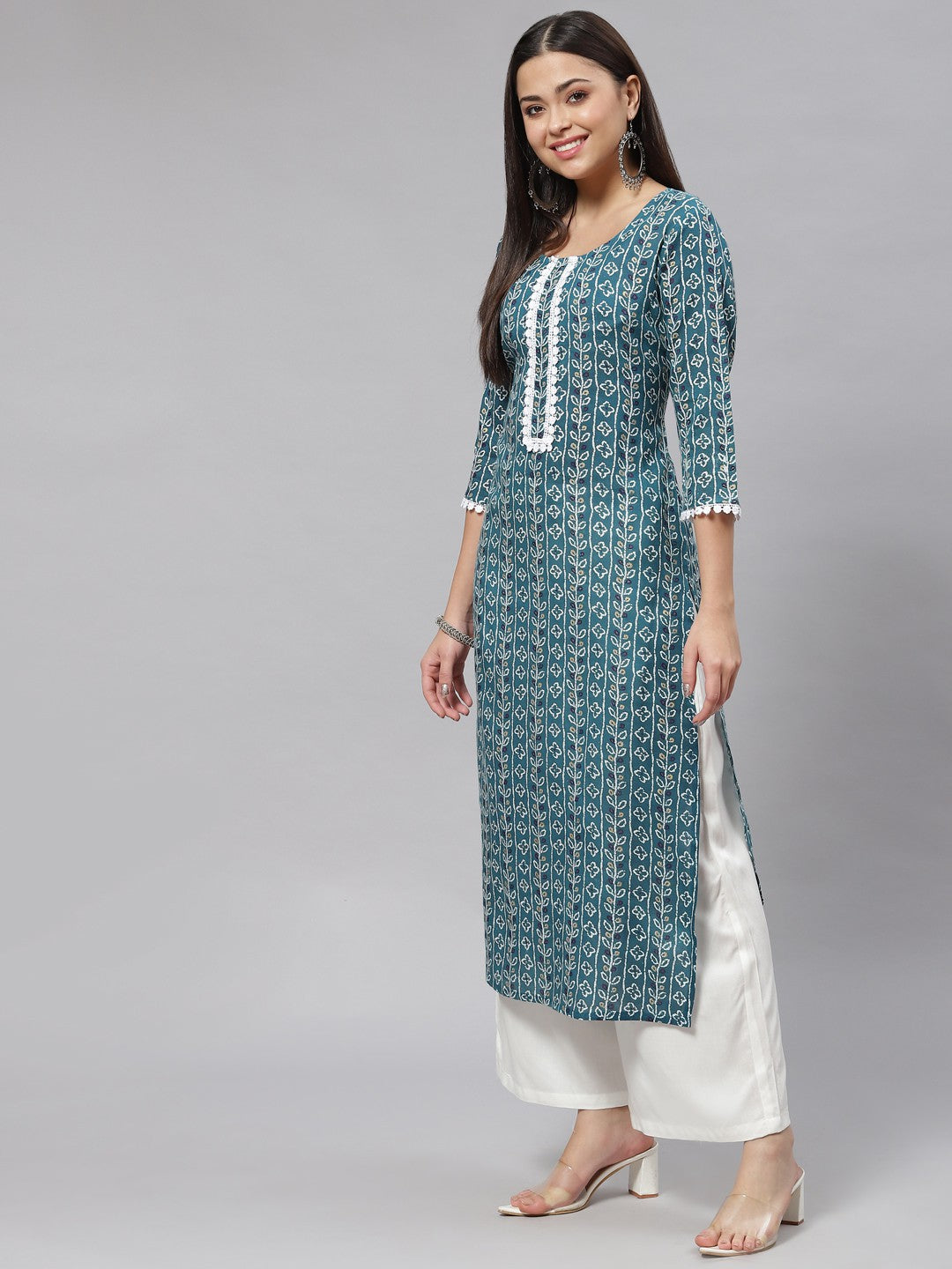 Straight Floral Print Viscose Rayon Kurta