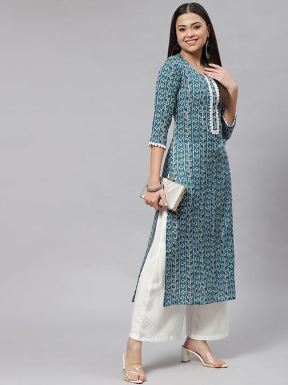 Straight Floral Print Viscose Rayon Kurta