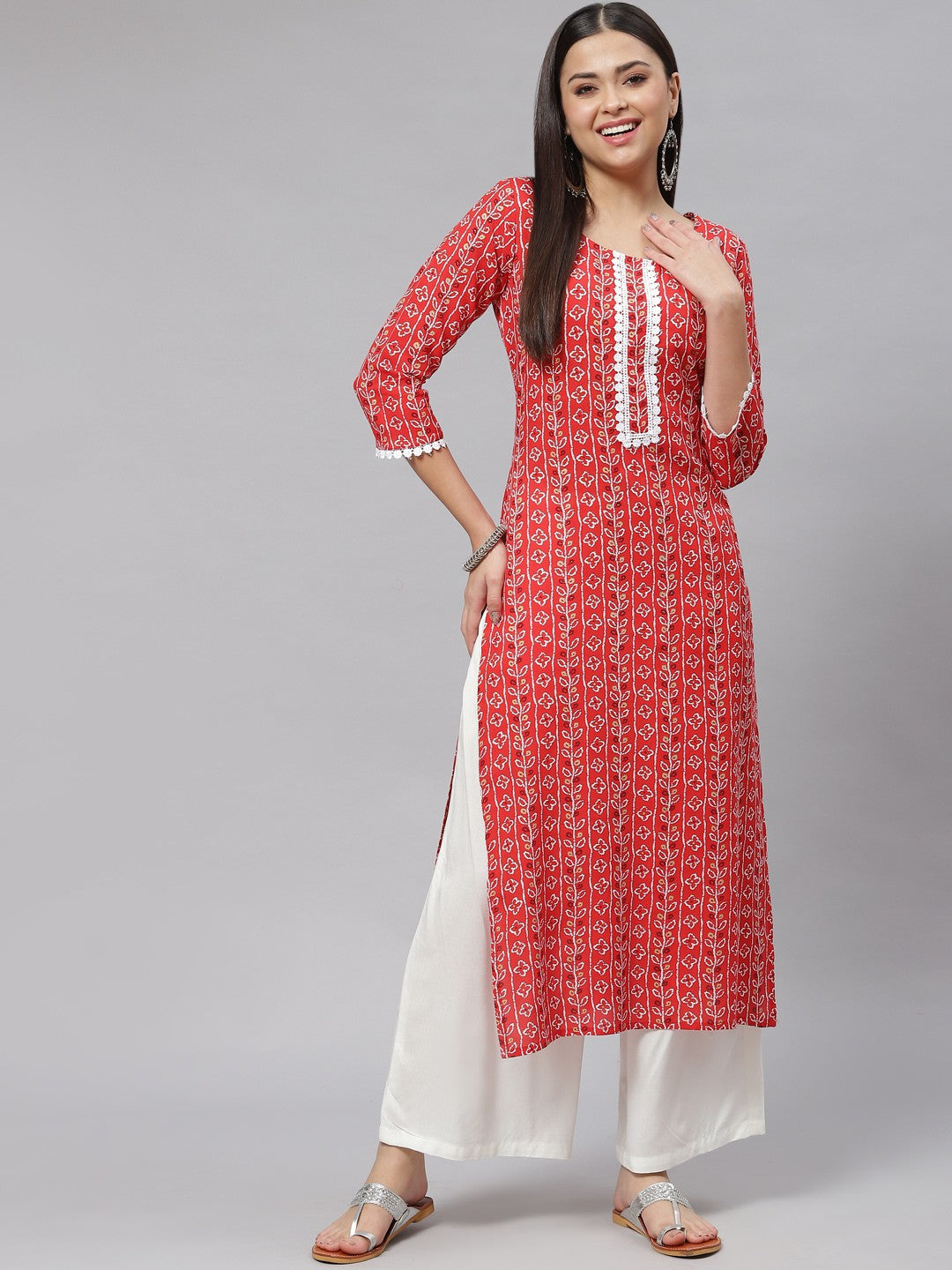 Straight Floral Print Viscose Rayon Kurta