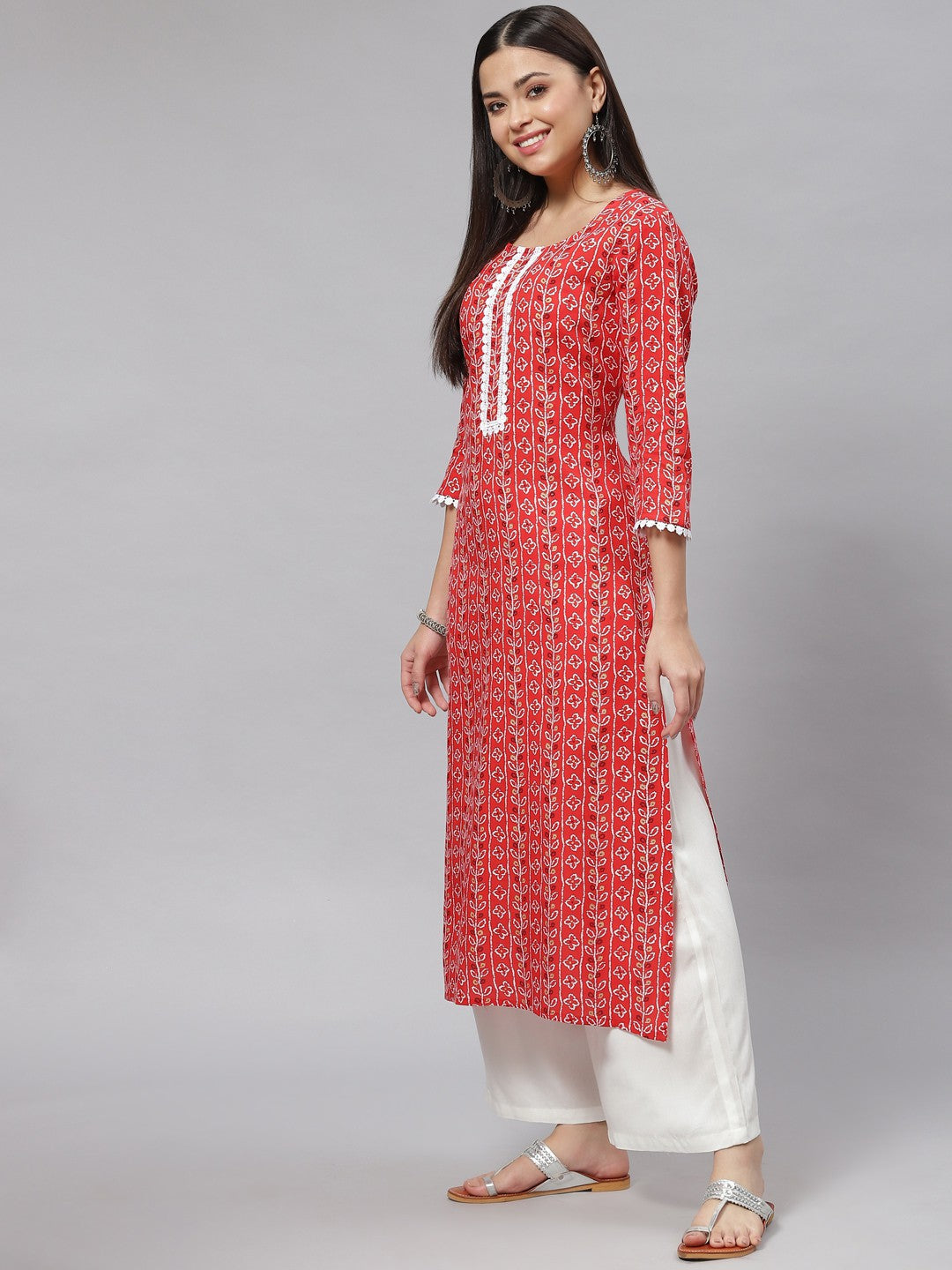 Straight Floral Print Viscose Rayon Kurta