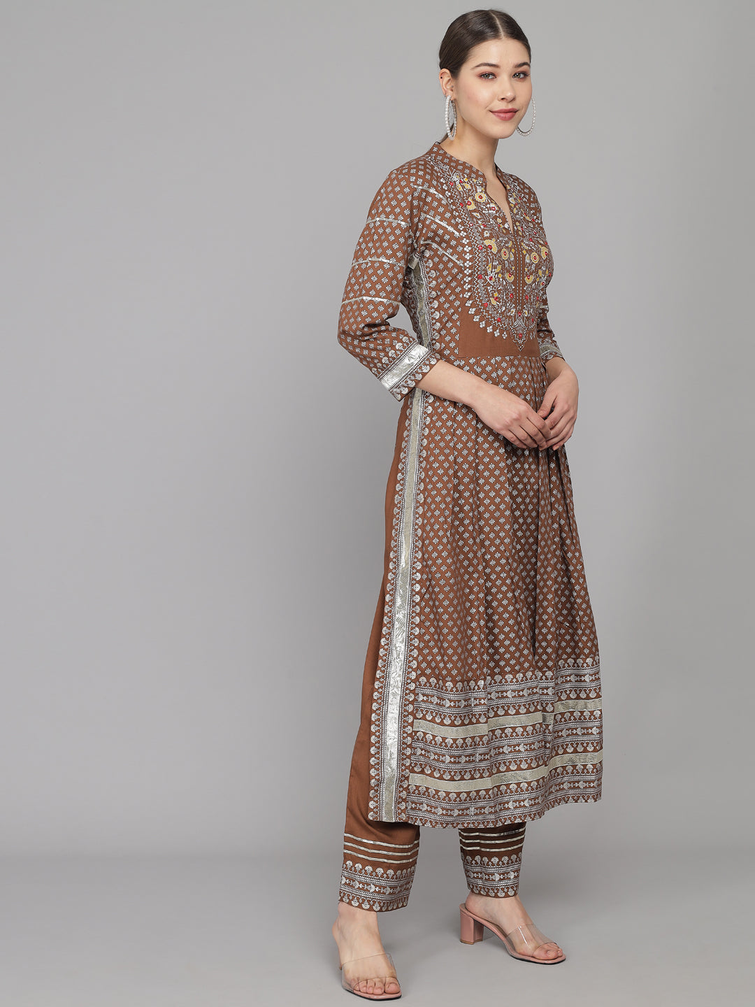 Embroidered Long A-line Viscose Kurta Set With Dupatta