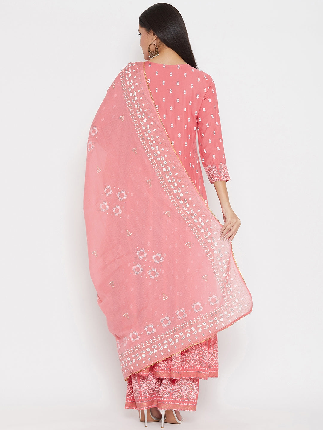 Printed Long A-Line Rayon Kurta Set With Dupatta