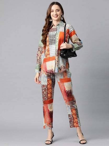 Shirt Style Cotton Fabric Multi Color Co-Ord Set