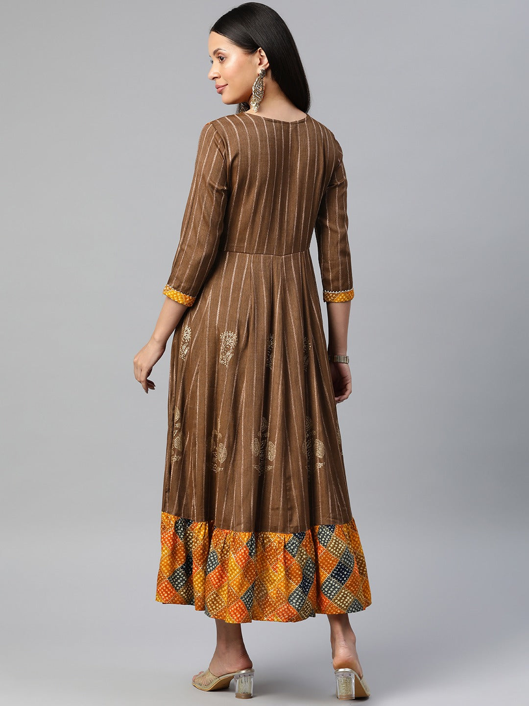 Brown Color Rayon Fabric Panelled Gown