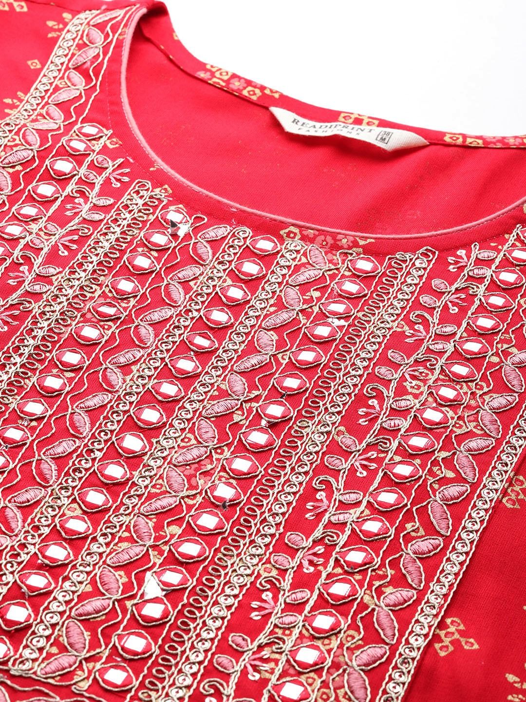 Straight  Style Rayon Fabric Red Color Kurta With Bottom