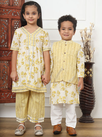 Frock Style Cotton Fabric Yellow Color Kurti And Palazzo