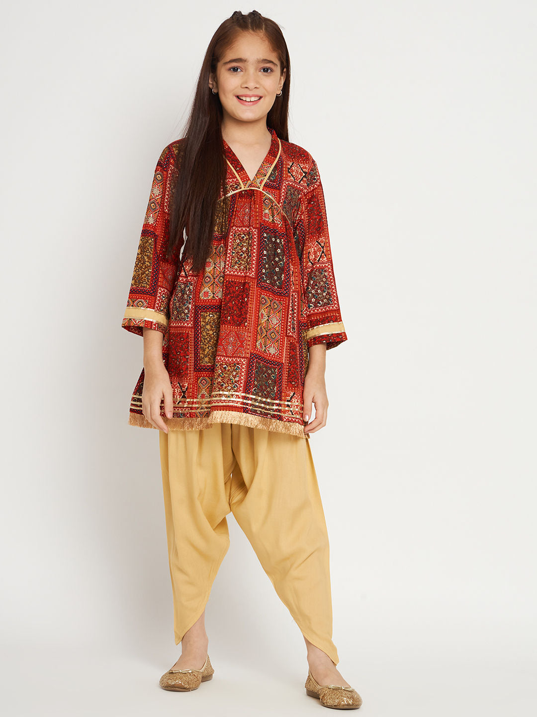 Frock Style Rayon Fabric Red Color Kurti And Heram Pants – Trendphoria