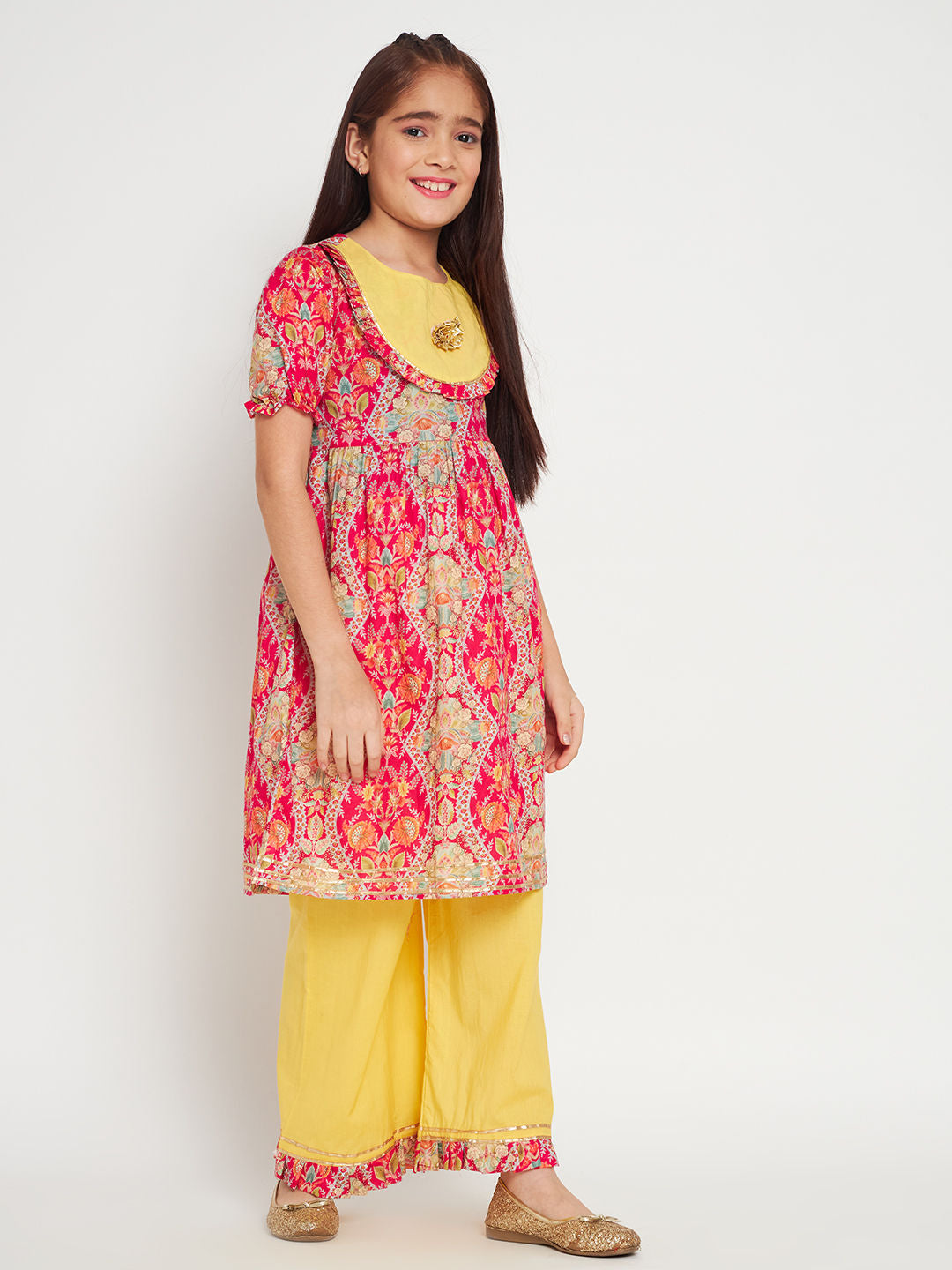 Yellow Anarkali Style Kurti With Full Flair Skirt Style Palazzo | Latest  Kurti Designs