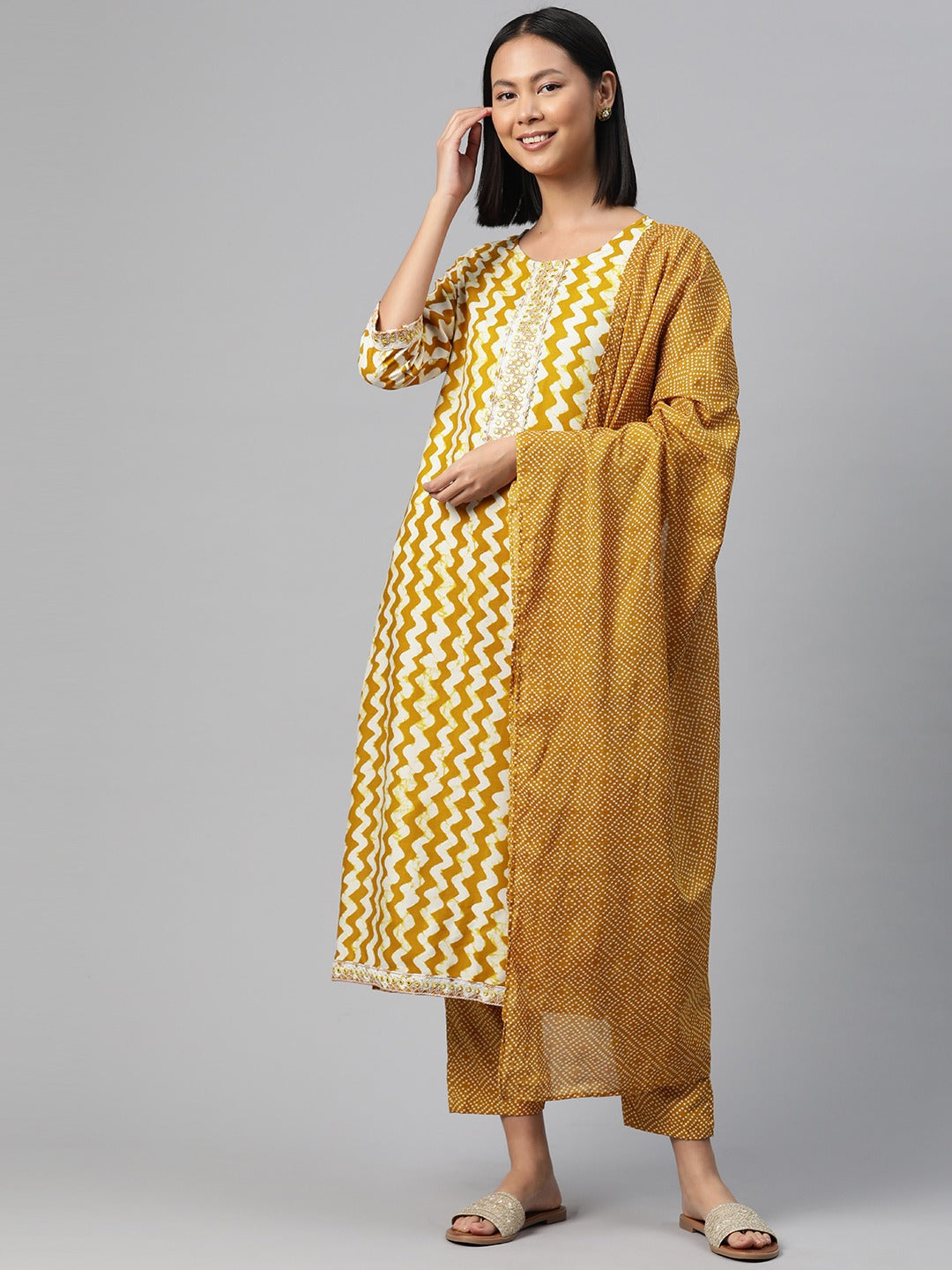 Straight Style Rayon Fabric Mustard Color Kurta And Bottom With Dupatta