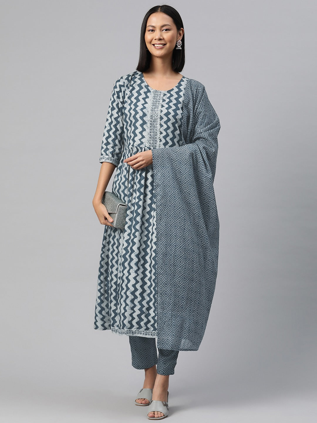 Straight Style Rayon Fabric Grey Color Kurta And Bottom With Dupatta