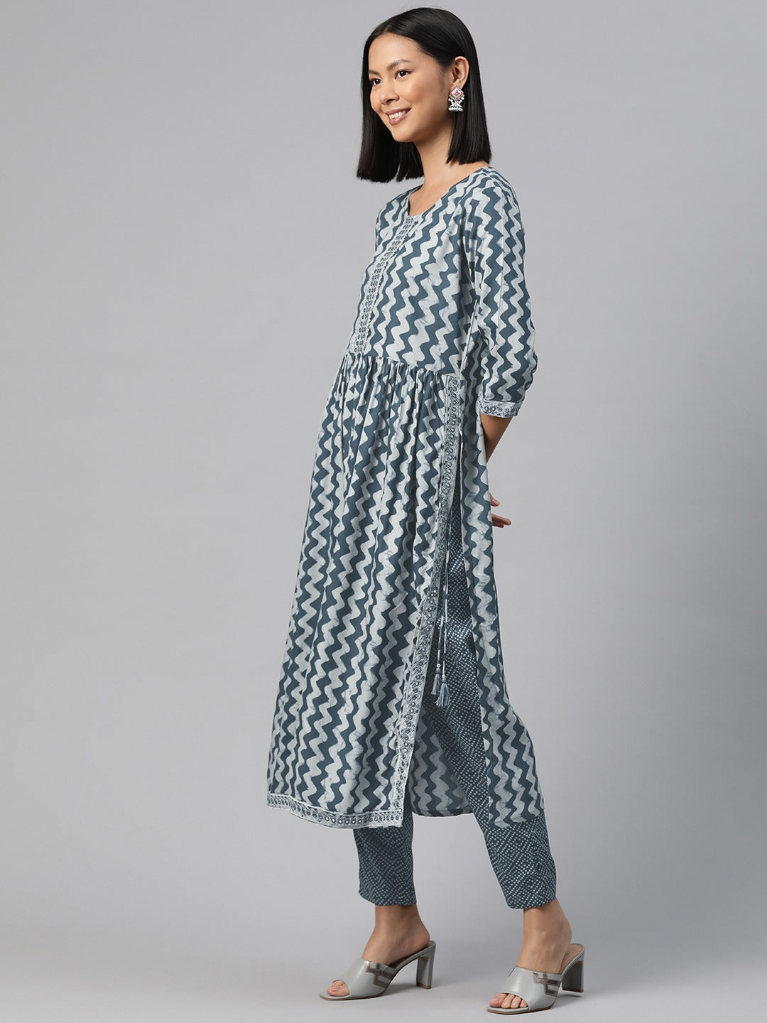 Straight Style Rayon Fabric Grey Color Kurta And Bottom With Dupatta