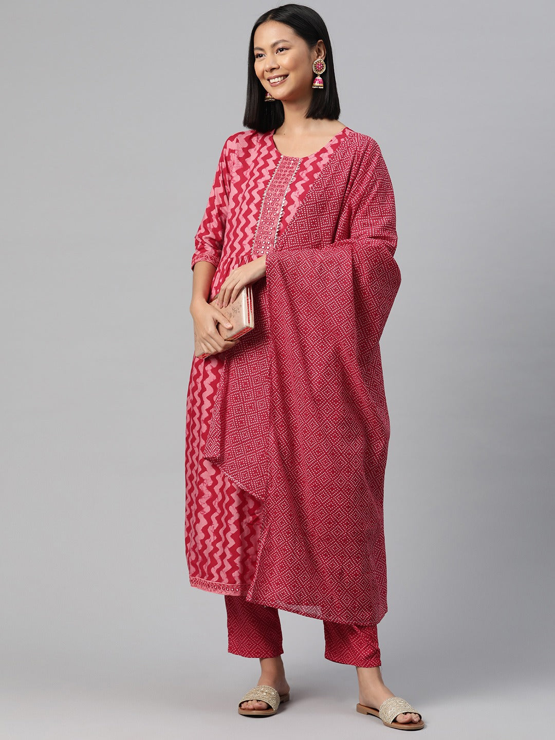 Straight Style Rayon Fabric Pink Color Kurta And Bottom With Dupatta