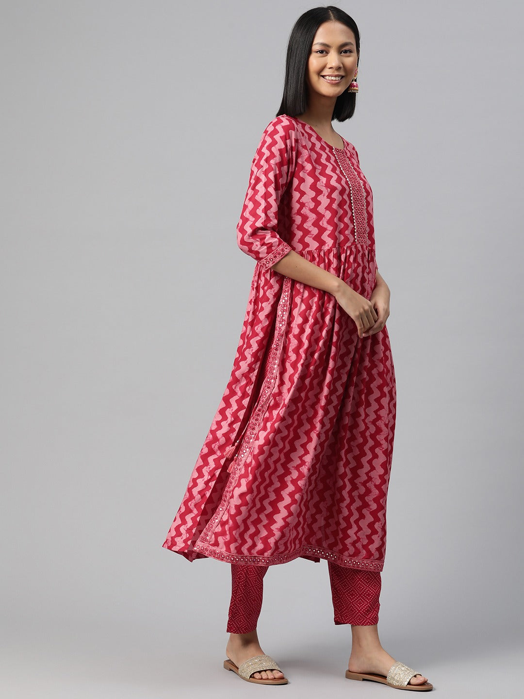 Straight Style Rayon Fabric Pink Color Kurta And Bottom With Dupatta